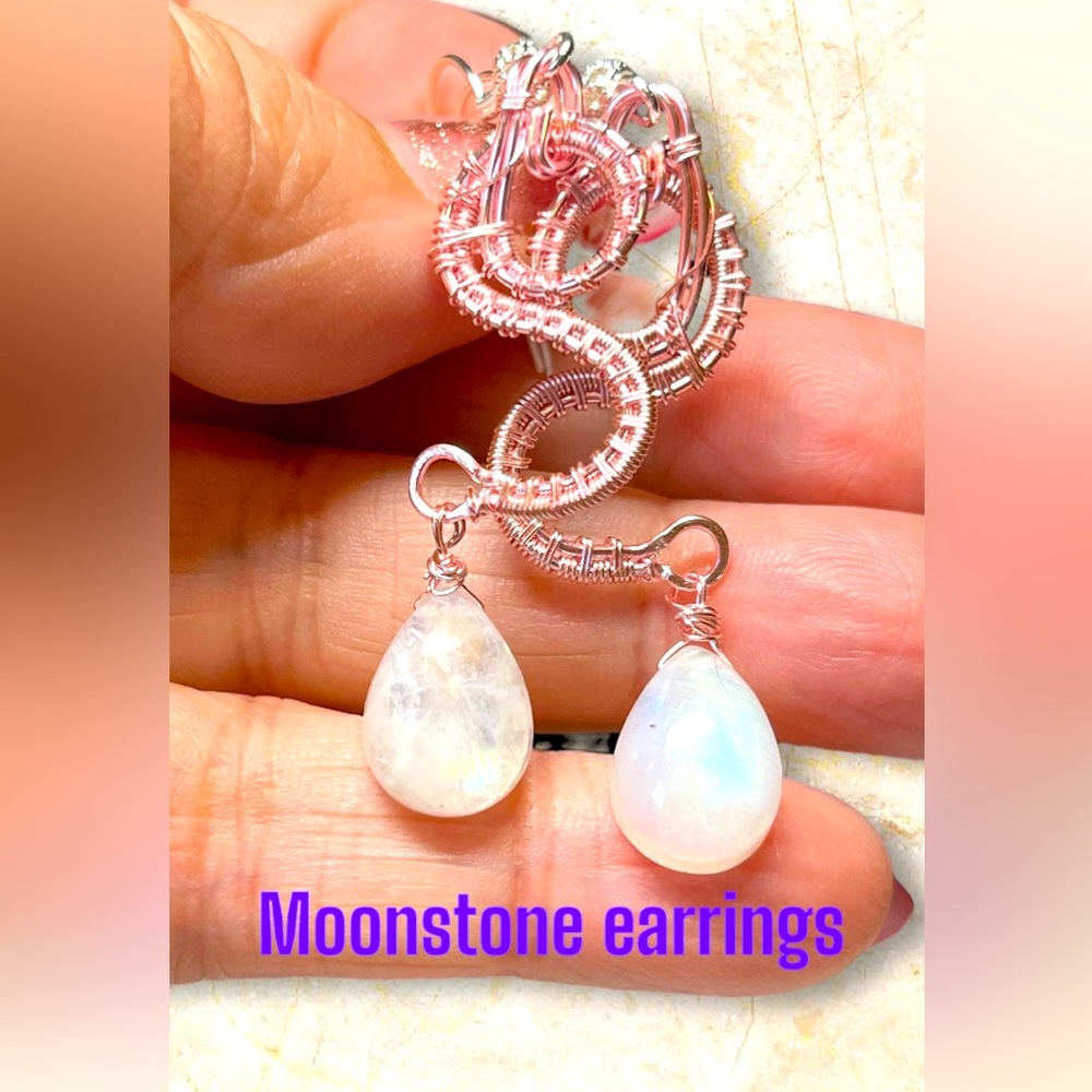 Elegant blue flash Moonstone in pink accent Earrings